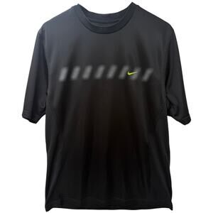 Nike Dri Fit Shirt Mens Medium Black Athletic Performance Short Sleeve Neon Logo